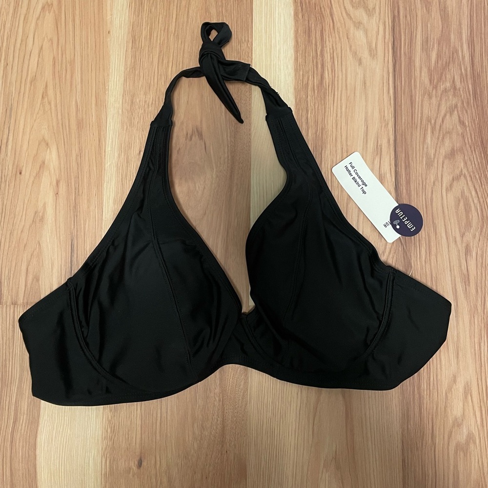Black Shapermint Essentials Full Coverage Halter Bikini Top XL.